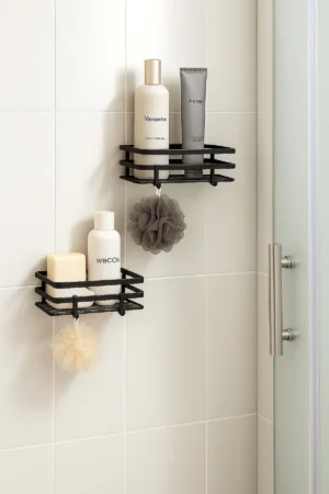 İkili Yapışkanlı Banyo Düzenleyici Raf | Mat Siyah Duşakabin Şampuanlık Organizeri