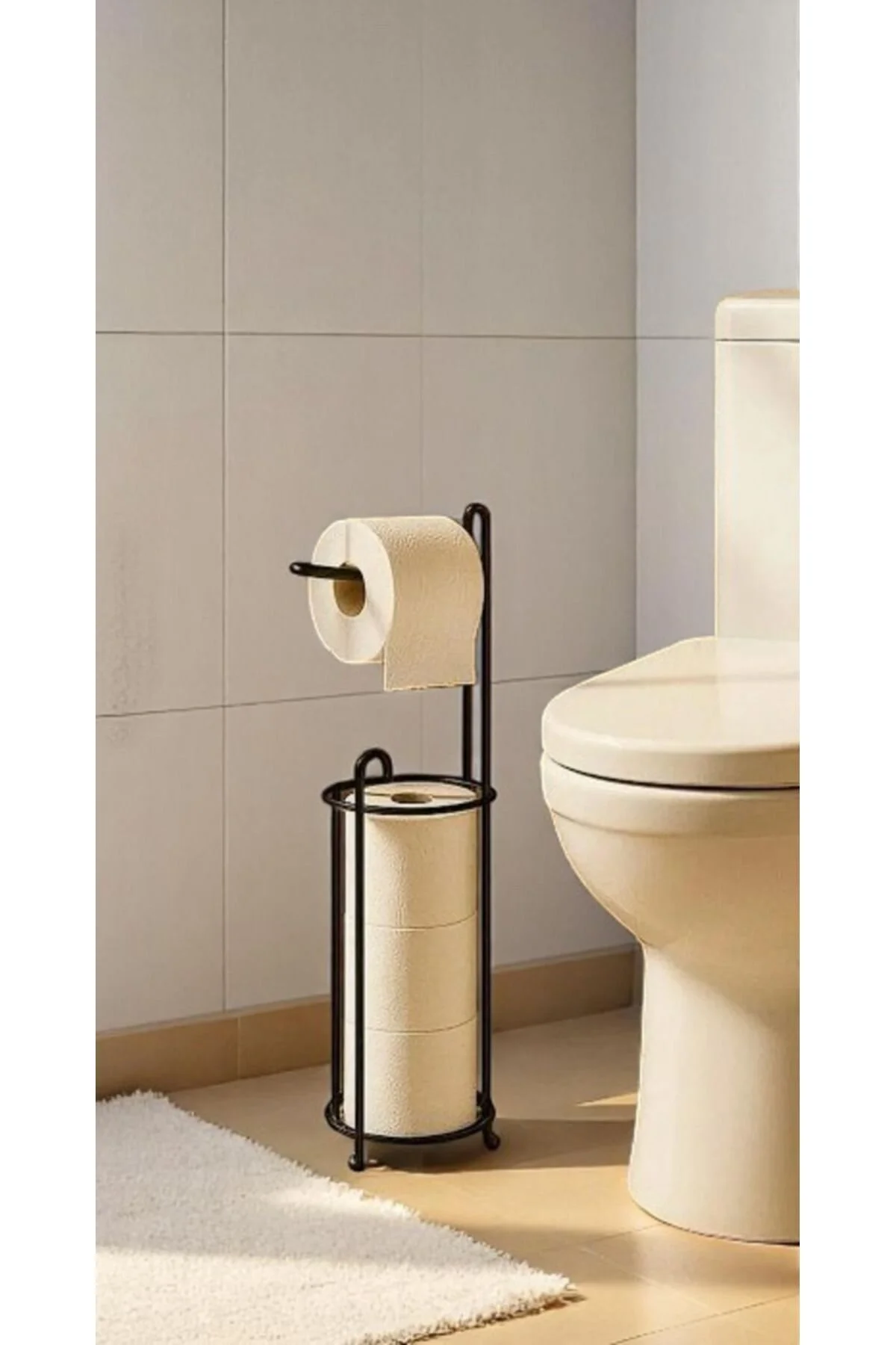 Ayaklı Yedekli Tuvalet Kağıdı Standı | Siyah WC Kağıtlığı