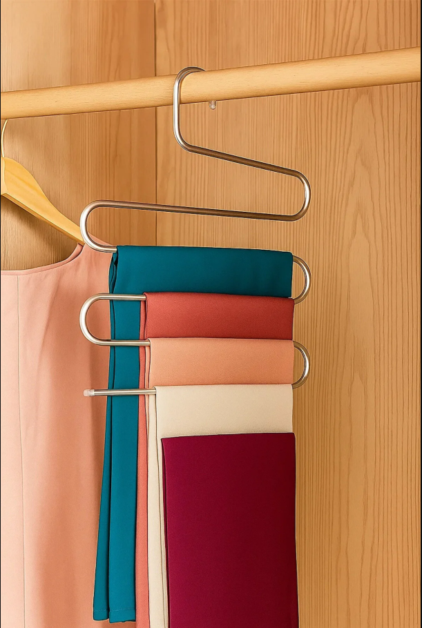 5 Katlı Bölmeli Şal, Eşarp, Pantolon Askısı, Metal Elbise Fular Gardrop Düzenleyici Organizer - Görsel 3