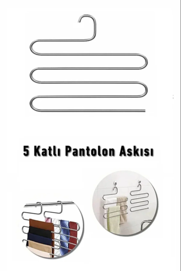 5 Katlı Bölmeli Şal, Eşarp, Pantolon Askısı, Metal Elbise Fular Gardrop Düzenleyici Organizer - Görsel 4