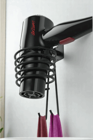 Yapışkanlı Banyo Saç Kurutma Makinesi Askısı | Siyah Fön Makinesi Tutucu Aparatı Askılığı