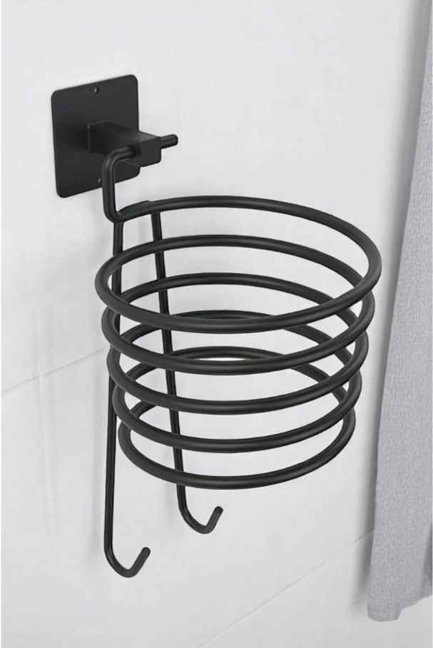 Yapışkanlı Banyo Saç Kurutma Makinesi Askısı | Siyah Fön Makinesi Tutucu Aparatı Askılığı - Görsel 3