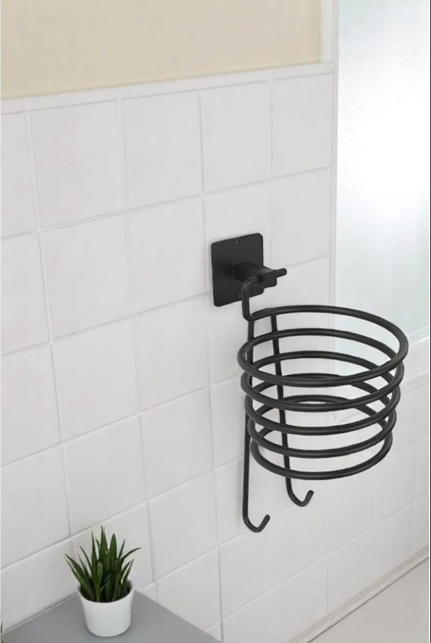Yapışkanlı Banyo Saç Kurutma Makinesi Askısı | Siyah Fön Makinesi Tutucu Aparatı Askılığı - Görsel 4