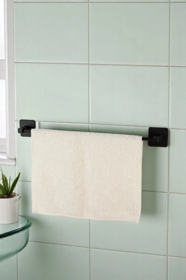 Havlu Askılığı Düzenleyici Organizer | Yapışkanlı Siyah Havluluk Banyo Askısı - Görsel 2