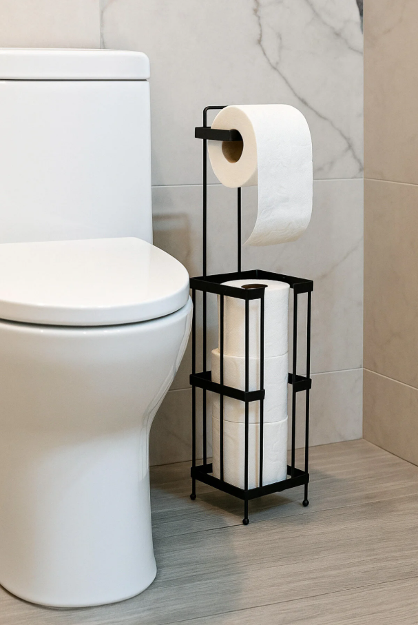 Mat Siyah Yedekli Ayaklı Tuvalet Kağıtlığı, Paslanmaz Premium Seri WC Kağıtlık Askısı Askılığı - Görsel 6