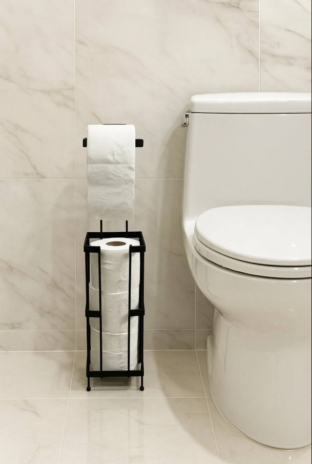 Mat Siyah Yedekli Ayaklı Tuvalet Kağıtlığı, Paslanmaz Premium Seri WC Kağıtlık Askısı Askılığı - Görsel 5