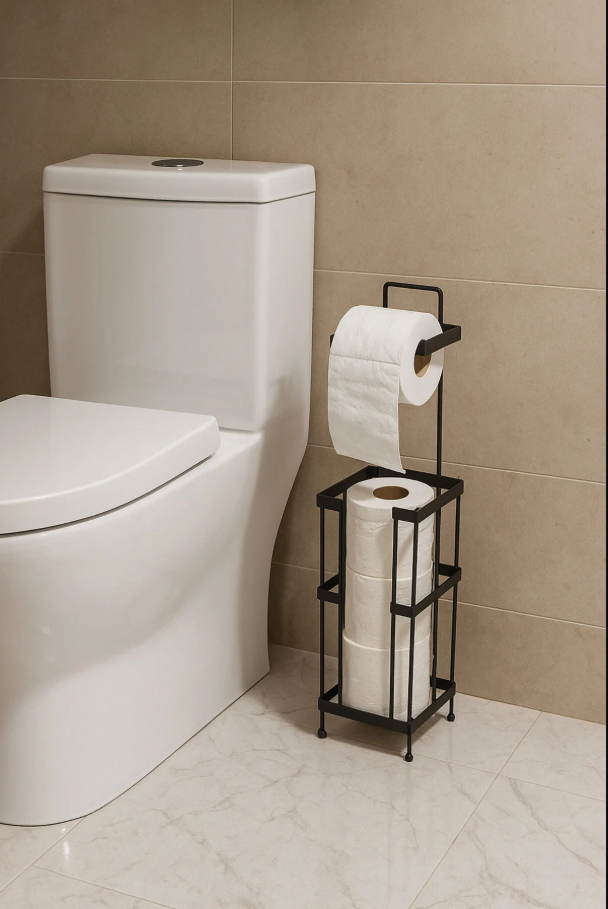 Mat Siyah Yedekli Ayaklı Tuvalet Kağıtlığı, Paslanmaz Premium Seri WC Kağıtlık Askısı Askılığı - Görsel 4