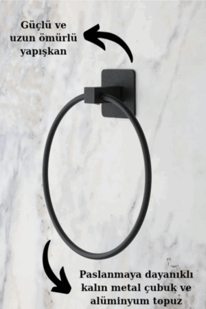 Alternative view of Yapışkanlı Siyah Havluluk Askısı Düzenleyici | Yuvarlak Banyo Havlu Askılığı Organizer