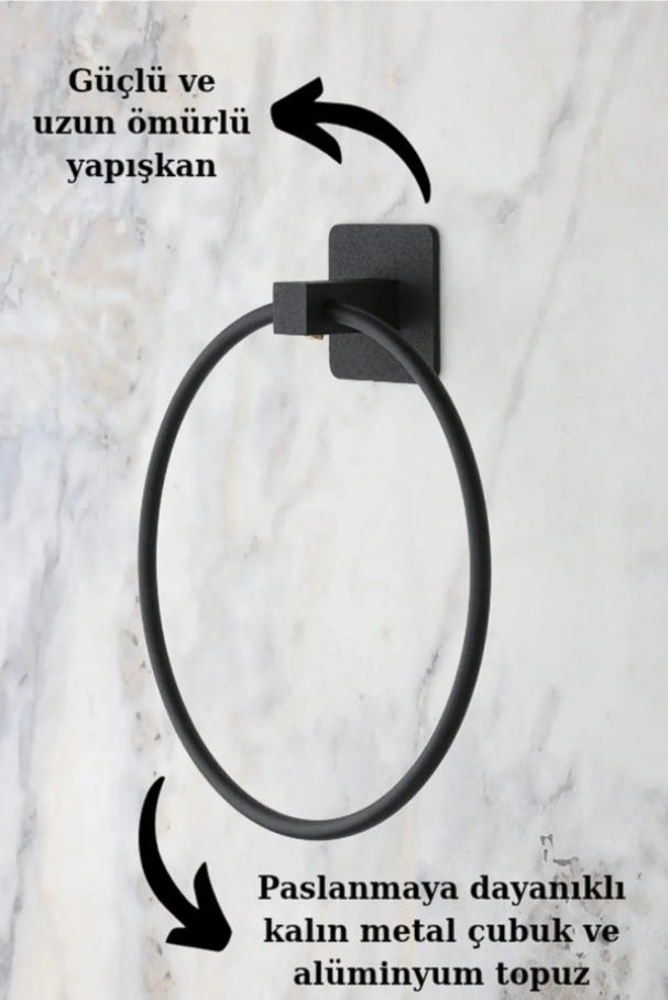 Yapışkanlı Siyah Havluluk Askısı Düzenleyici | Yuvarlak Banyo Havlu Askılığı Organizer - Görsel 2